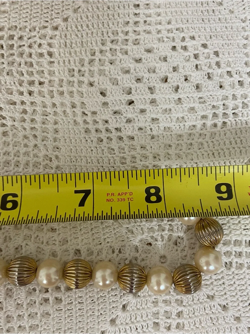 Vintage Faux Pearl Necklace Gold Tone Fluted Beads 18” Classic Statement